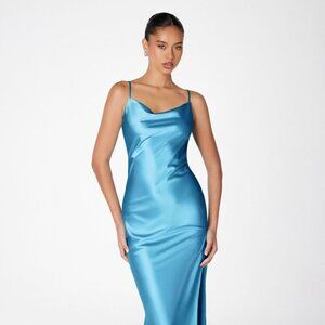 New Mermaid Sleeveless Solid Evening Gown w/ Cowl Neck & Side Leg Slit CD T2000